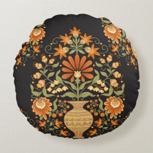 Mughal Fantasy: Retro Floral Opulence Round Cushion