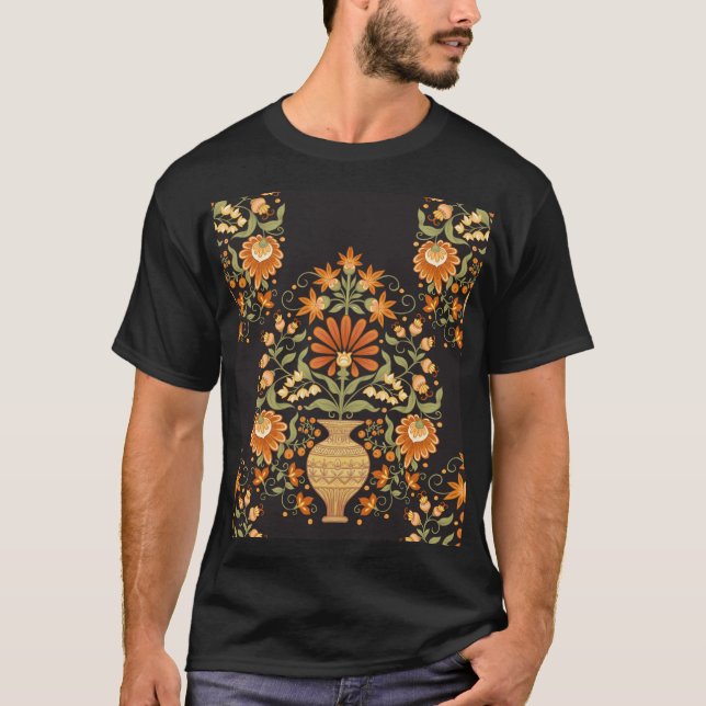 Mughal Fantasy: Retro Floral Opulence T-Shirt (Front)
