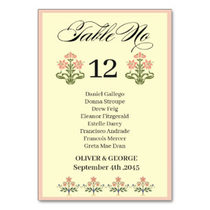 Mughal Floral Motif Indian Wedding  Table Number
