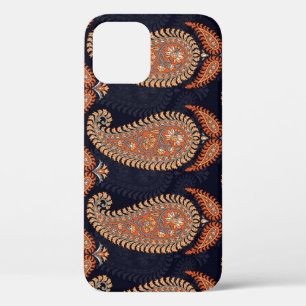Mughal floral navy motif, elegant pattern. iPhone 12 case