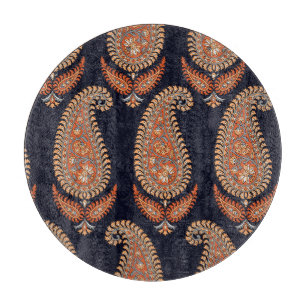 Mughal floral navy motif, elegant pattern. cutting board