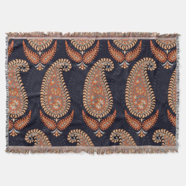 Mughal floral navy motif, elegant pattern. throw blanket (Front)