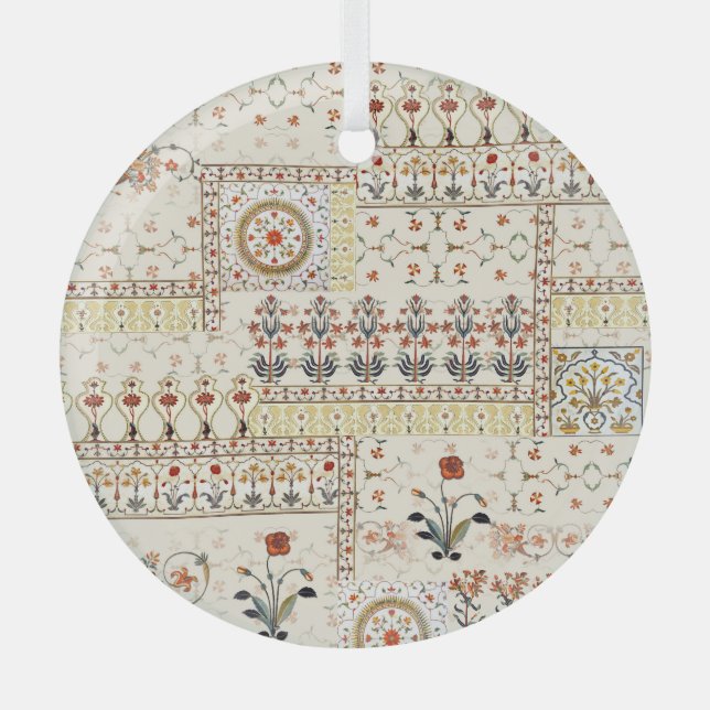 Mughal Floral Paisley: Ethnic Digital Elegance. Glass Tree Decoration (Front)