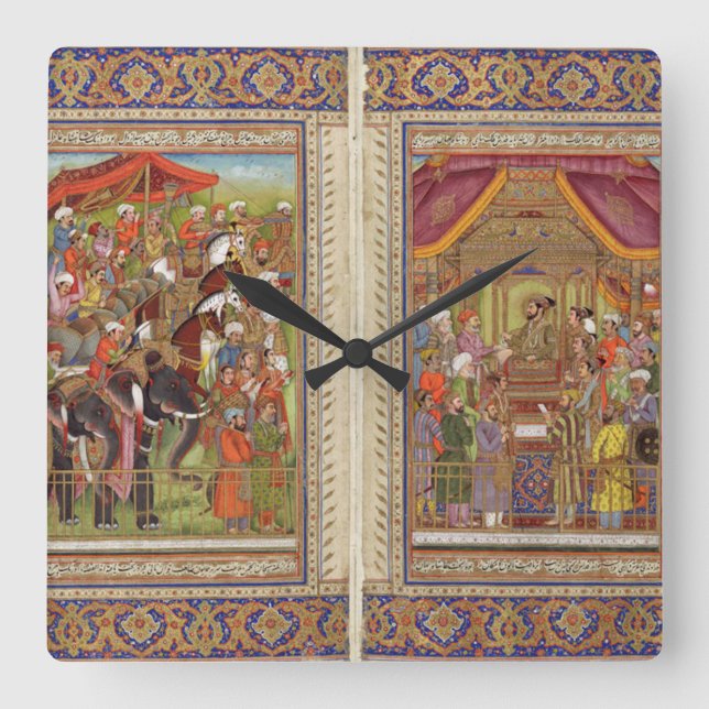 Mughal Indian Islam Islamic Muslim Boho Art Square Wall Clock (Front)