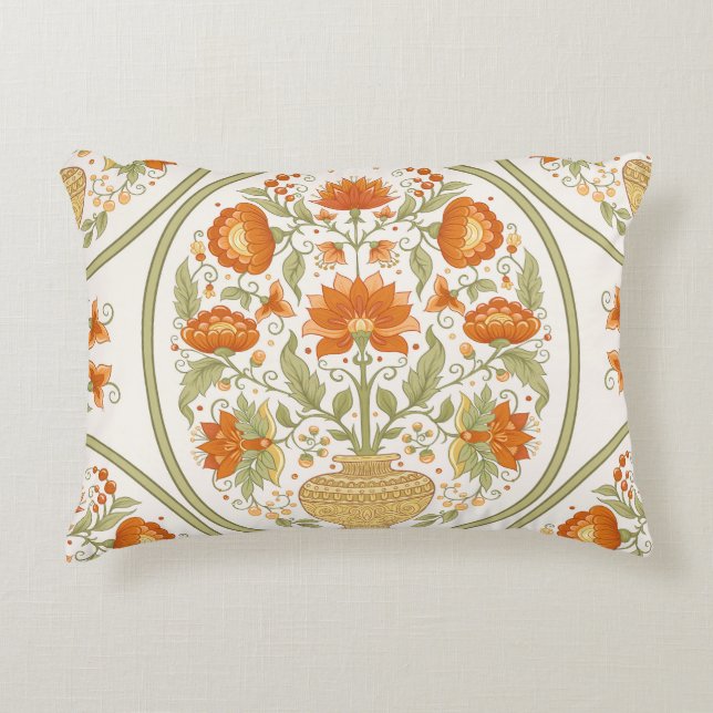 Mughal Motif Fantasy Flowers Pattern Decorative Cushion (Front)