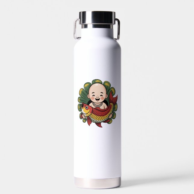 Mugs & Cups | Chloe Baby – Cute Boy with Lucky Koi Water Bottle (Front)