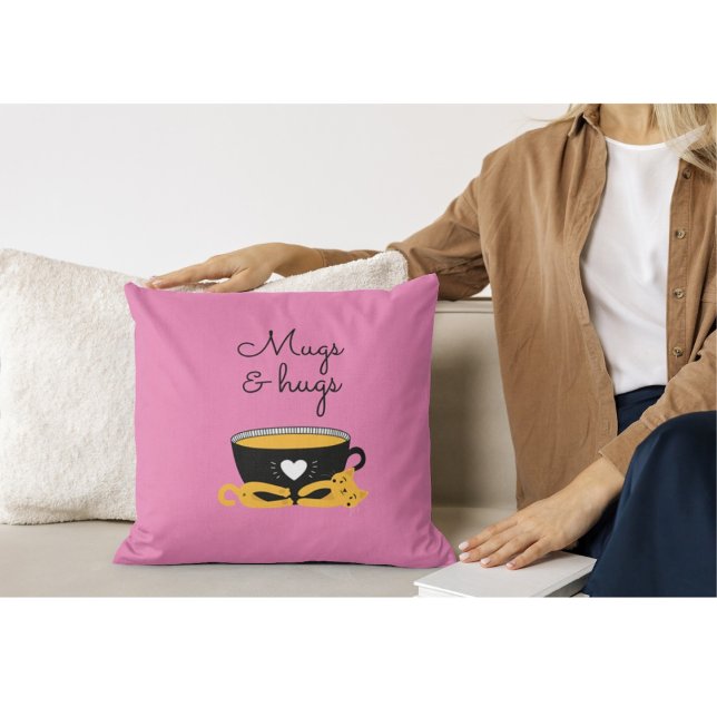 Mugs & Hugs Cat Throw Pillow (Creator Uploaded)