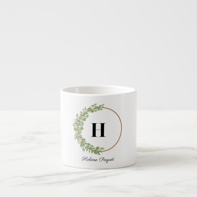 Mugs: White Elegance with Green & Black Espresso Cup (Front)