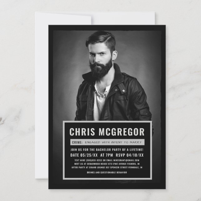 Mugshot Board Bachelor Party Invitation (Front)