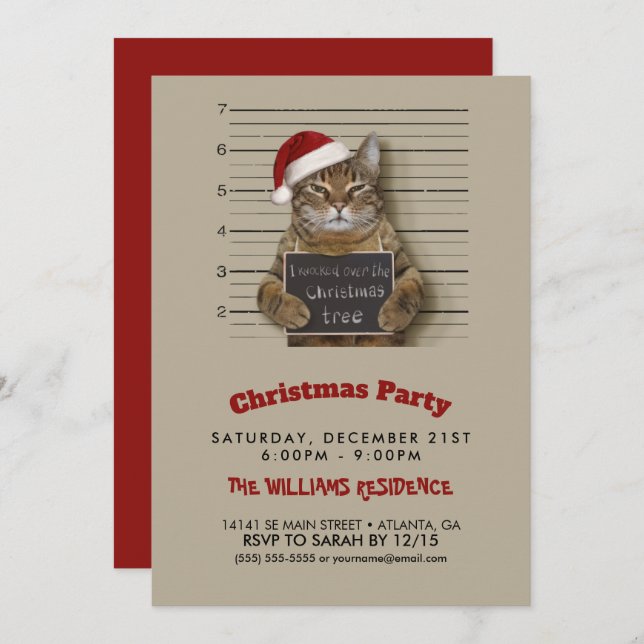 Mugshot Cat Christmas         Invitation (Front/Back)