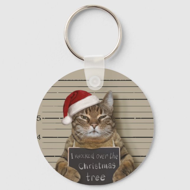 Mugshot Cat Christmas Key Ring (Front)