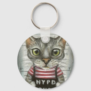 Mugshot of a cat felon key ring