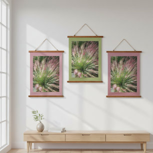 Muhly Grass Pink and Green Photographic Nature Hanging Tapestry
