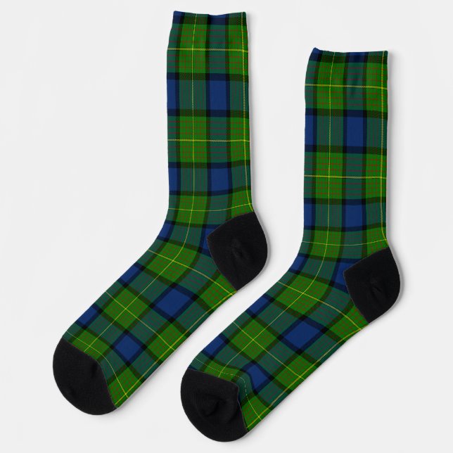 Muir Moore tartan green blue plaid Socks (Left)