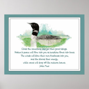 Muir Nature Quote, Watercolor Loon Wilderness Poster