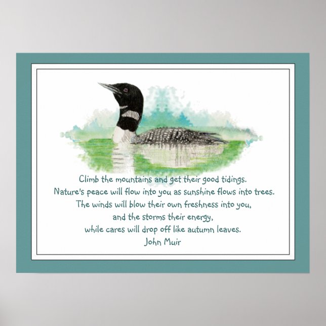 Muir Nature Quote, Watercolor Loon Wilderness Poster (Front)