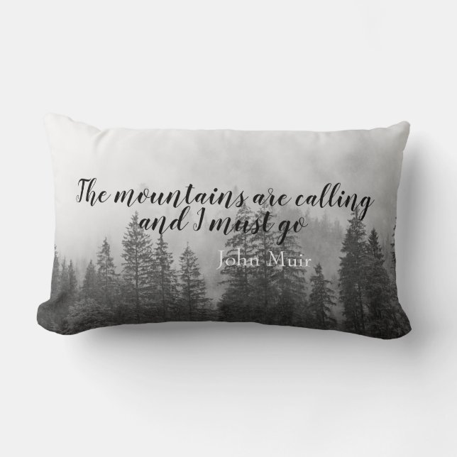 Muir quote the mountain are calling black & white lumbar cushion (Front)