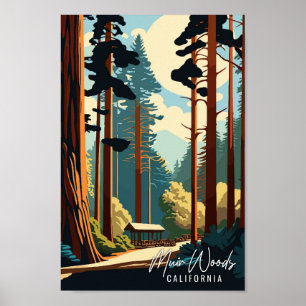 Muir Woods California vintage travel illustration Poster