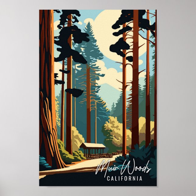 Muir Woods California vintage travel illustration Poster (Front)