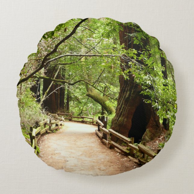 Muir Woods Path II Nature Photography Round Cushion (Front)