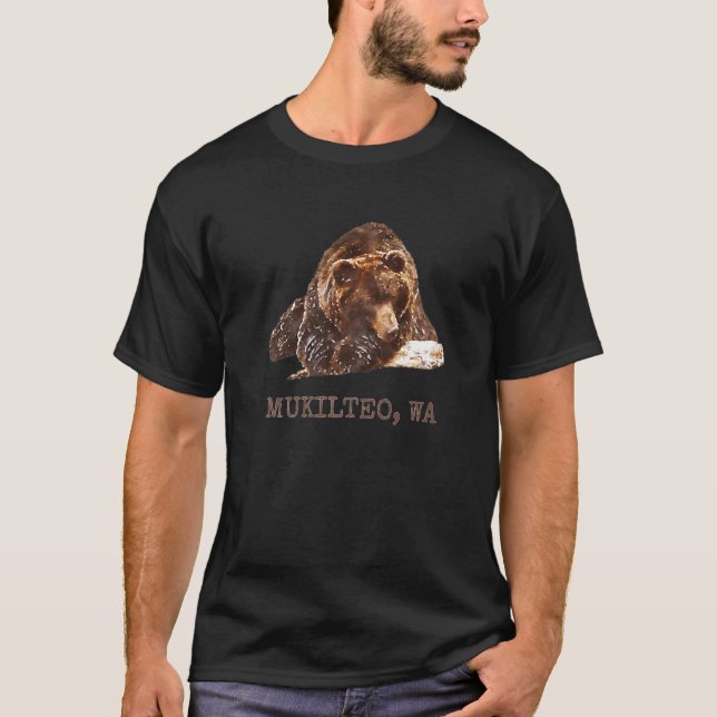 Mukilteo Brown Grizzly Bear In Snow Washington Pac T-Shirt (Front)