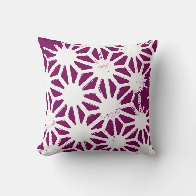 Mulberry and white geometric pattern cushion (Front)
