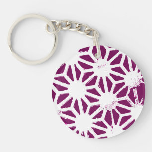 Mulberry and white geometric pattern key ring