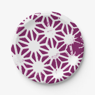 Mulberry and white geometric pattern paper plate