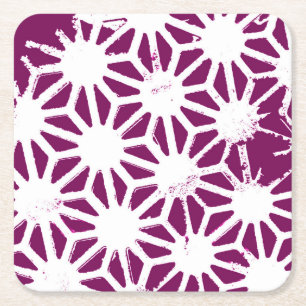 Mulberry and white geometric pattern square paper coaster