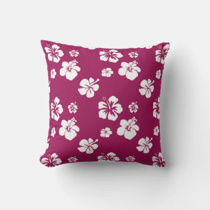 Mulberry and White Hibiscus Tropical Cushion