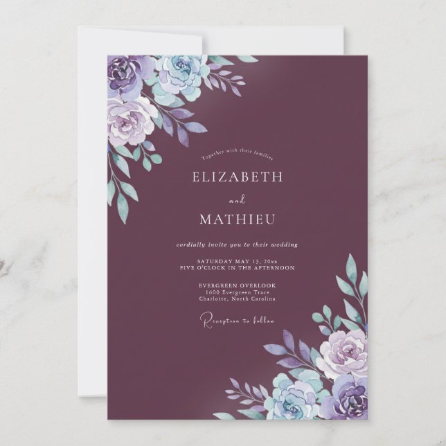 Mulberry Atmospheric Winter Wedding Invitation (Front)
