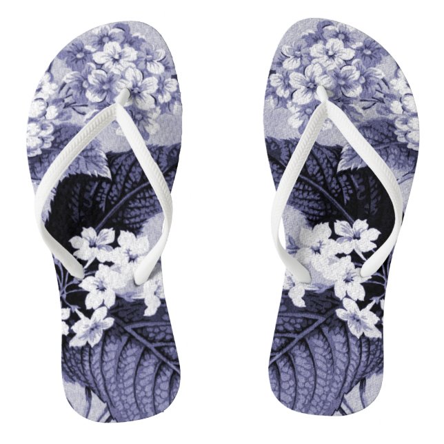 Mulberry Blue Purple Botanical Floral Toile No.1 Jandals (Footbed)