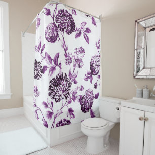 Mulberry Blue Purple Vintage Floral Toile No.2 Shower Curtain