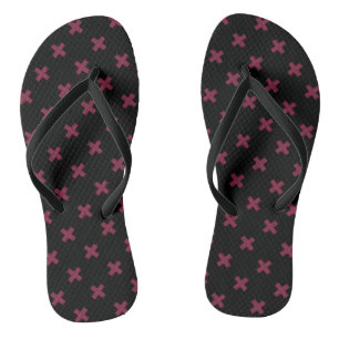 Mulberry cross stitches on black jandals