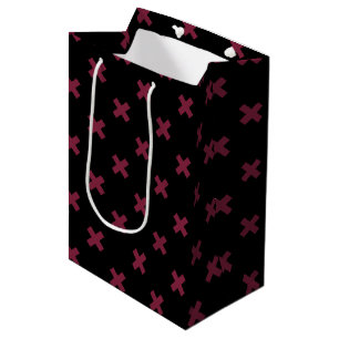 Mulberry cross stitches on black medium gift bag