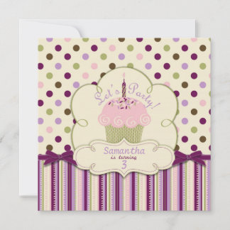 Mulberry Dot Cupcake Birthday Invitation
