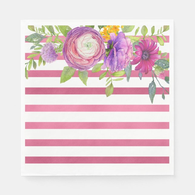 Mulberry Floral Stripe Dream Bridal Shower Napkin (Front)