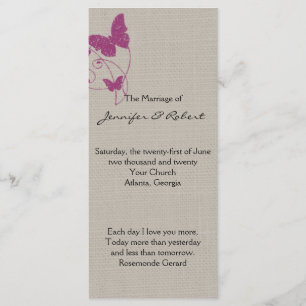 Mulberry Glitter Butterfly Linen Wedding Program Programme