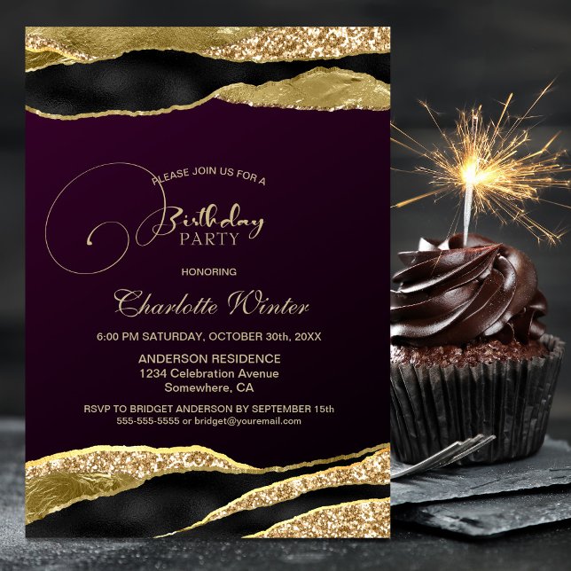 Mulberry Gold Glitter Birthday Party Invitation (Creator Uploaded)