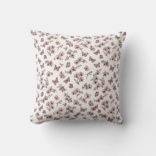 Mulberry Orchid Floral Throw Pillow (Front)