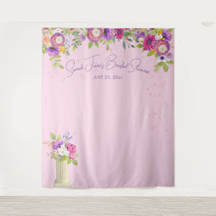 Mulberry Pink Floral Bridal Photo Booth Backdrop Tapestry