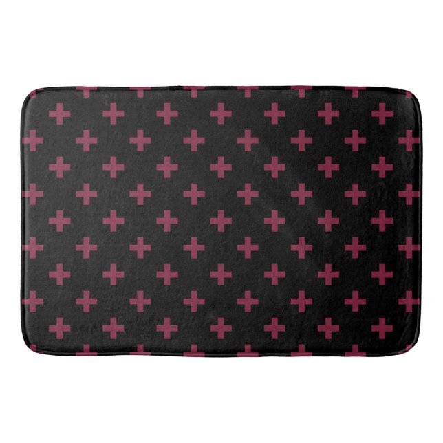 Mulberry polka crosses on black bath mat (Front)