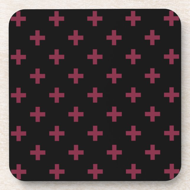 Mulberry polka crosses on black coaster (Front)