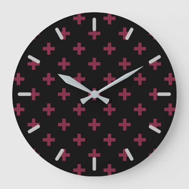 Mulberry polka crosses on black large clock (Front)