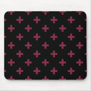 Mulberry polka crosses on black mouse pad
