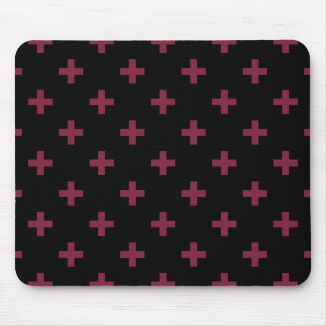 Mulberry polka crosses on black mouse pad (Front)