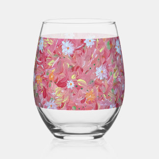 Mulberry Red Floral Stemless Wine Glass