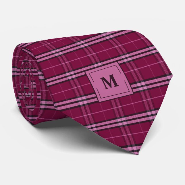 Mulberry Red Plaid Monogrammed Tie (Rolled)