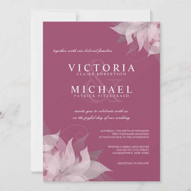 Mulberry Rose and White Floral Wedding Invitations (Front)
