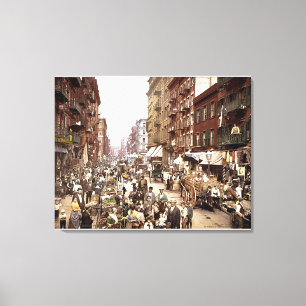 Mulberry Street NYC c. 1900 Colour Stretched Canvas Print